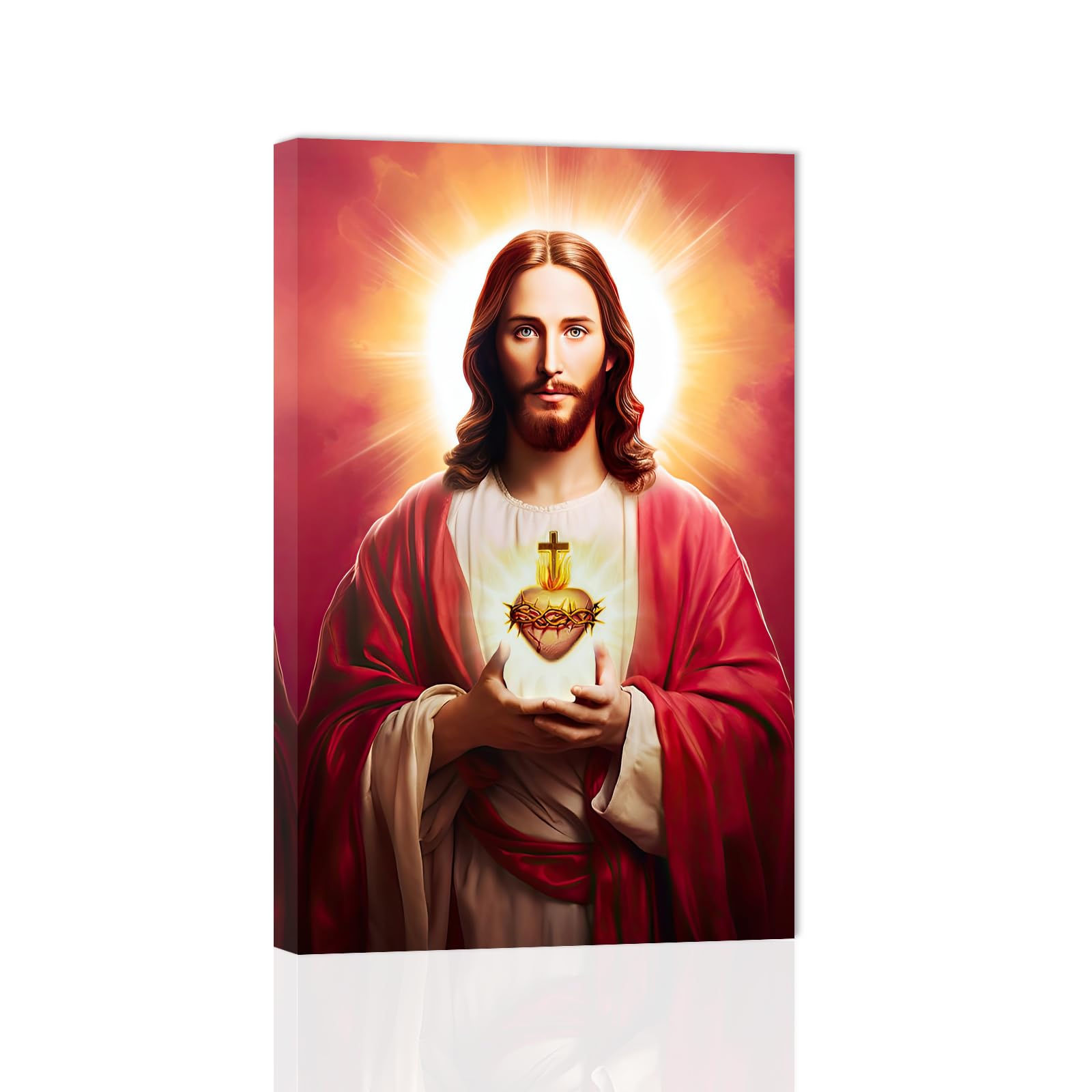 ZXHYWYM Stampa artistica da parete cristiana del Sacro Cuore di Gesù su tela con Dio religioso, stampa per soggiorno e camera da letto, cornice decorativa (30 x 45 cm)