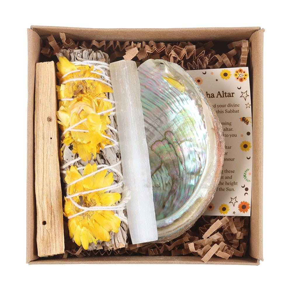 Something Different Wholesale Summer Solstice Litha Spell Kit – Sunflower Sage Smudge Stick, Palo Santo & Selenite Wand, Abalone Shell for Seasonal Rituals & Spiritual Connection