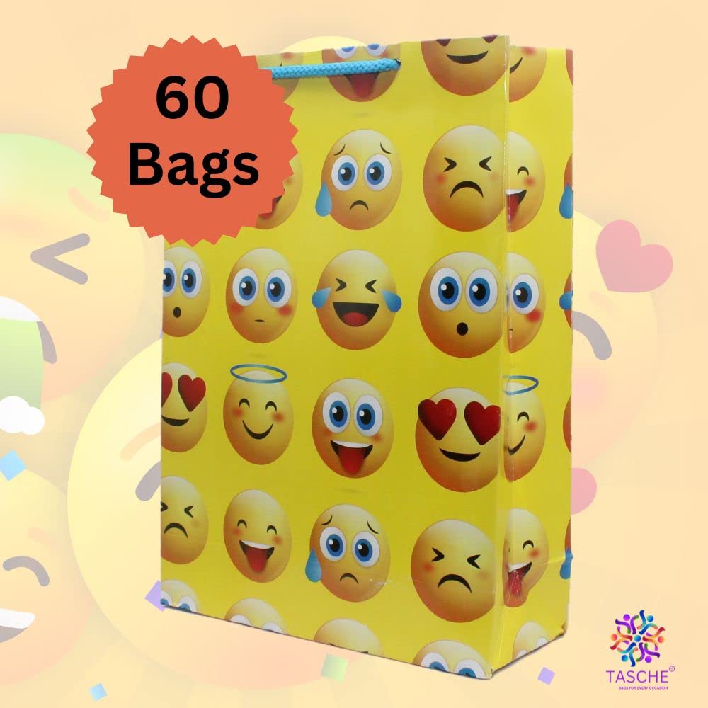 Arrow Paper Products Emoji Design Paper Gift Bags for Return Gifts | Weddings | Birthday | Holiday Presents (Pack Of 60 | 11 * 8 * 3 Inches) 3