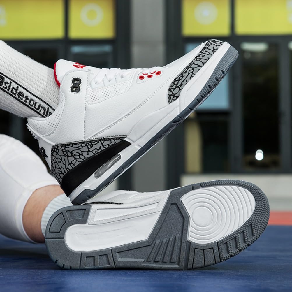 Sneaker Herren Damen Retro Skateboardschuhe Laufschuhe Turnschuhe mit Luftpolster Walkingschuhe Studenten Anti-Rutsch leichter Jungen Mädchen Basketballschuhe modisch Sportschuhe (Weiß Grau 1,45)