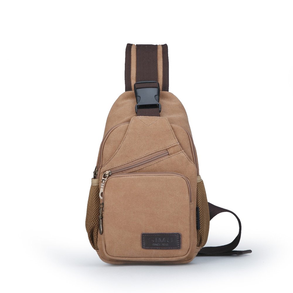 SIMU Sling Bag Pack Canvas Shoulder Sling Backpack Small Crossbody Chest Bag for ipad mini (coffee)