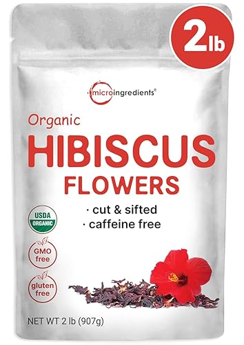 Flores orgánicas de hibisco, 2 libras (más de 450 tazas) Flor de Jamaica, té de hojas sueltas para bolsas de té de hibisco Hojas secas cortadas y