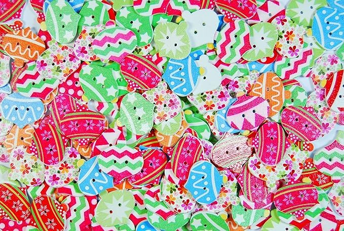 celloexpress Wooden Christmas Buttons Printed Shaped and Decorative (Christmas Decorations Type 5, Pack of 100)