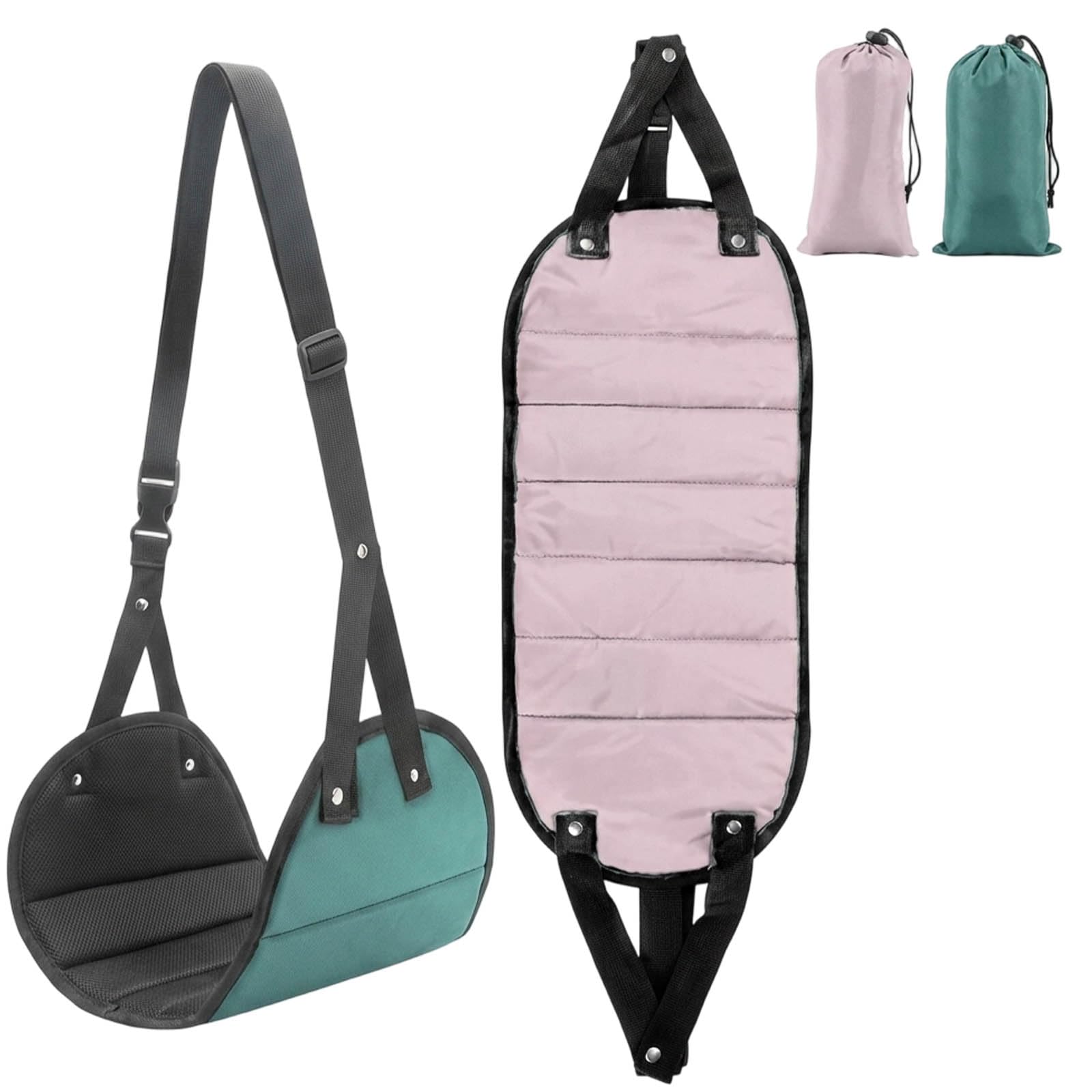 Flight Foot Rest, Travel Essentials and Airplane Comfort, Portable Foot Hammock for Long Journeys, Compact Design for Under Desk Use, Set of Two in Pink and Green, Dimensions 16 x 30 cm, Lightweight 7