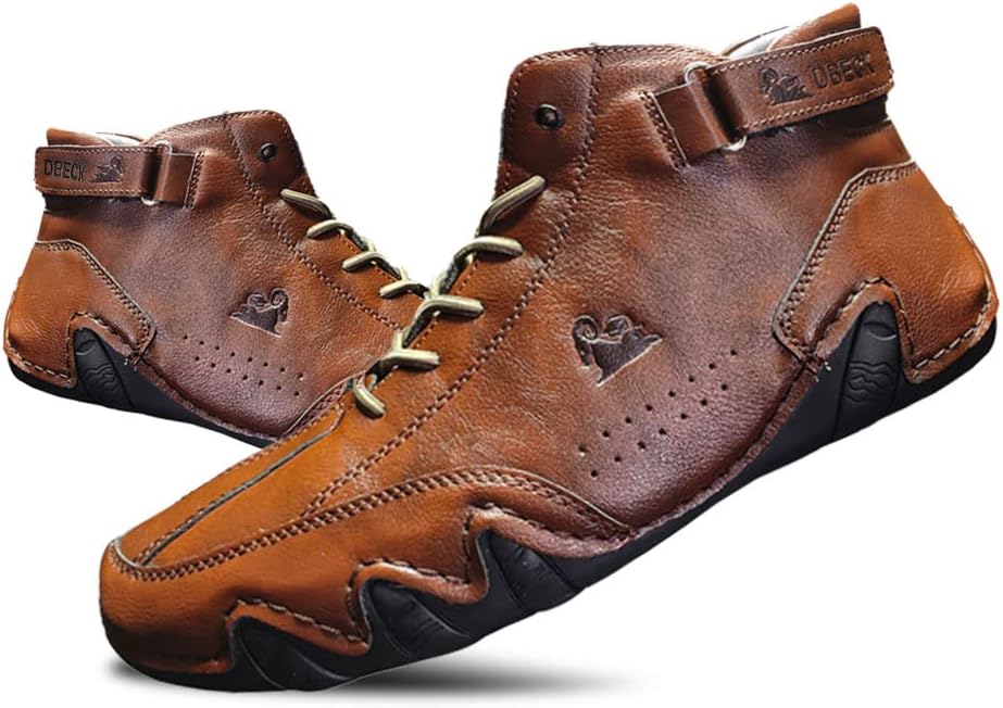 JishinGal Men's Explorer Waterproof Outdoor Casual Shoes for Hiking Lightweight Suede High Top Chukka Boots Non-Slip Breathable Italian Handmade Barefoot Ankle Boots