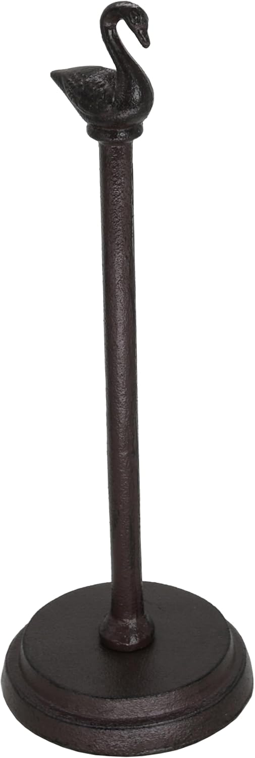 Compact 10" Cast Iron Paper Towel Holder for RV & Small Spaces - Vintage Swan Dispenser for 10" Short Rolls, Plastic Wrap & Foil - Heavy Duty Rustic Stand for Camper, Tiny Home & Commercial Use