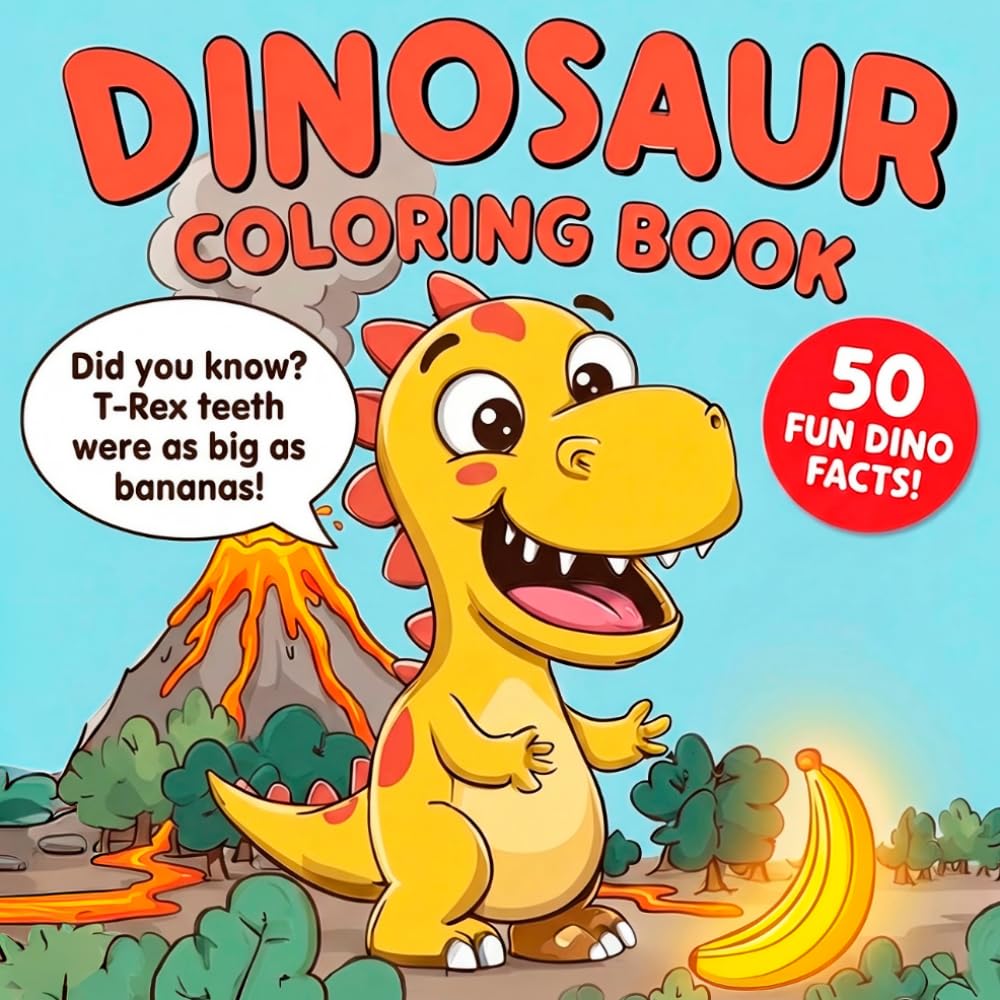 Dinosaur Coloring Book and Fun Facts for Toddlers: 50 Big & Easy Pages for Kids Ages 1-4 | T-Rex, Triceratops, Stegosaurus & More