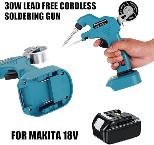 Miniatura 6 de Kit de pistola de soldadura inalámbrica, para batería Makita de 18 V, herramienta de soldadura de 30 W con calentador de cerámica, soldador