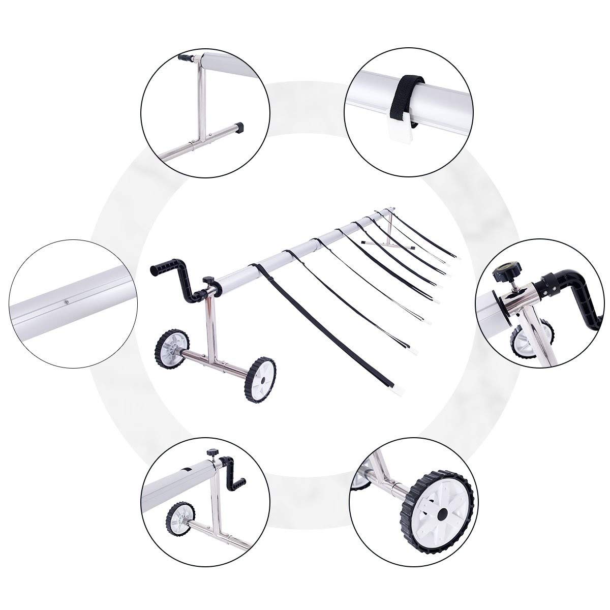 AQUAROL Enrollador para Manta, cobertor o Cubierta Solar de Verano para Piscina. Ajustable de 3,7 a 5,5 m de Ancho de Piscina. 8 Correas de sujeción“cocodrilo” Incluidas.