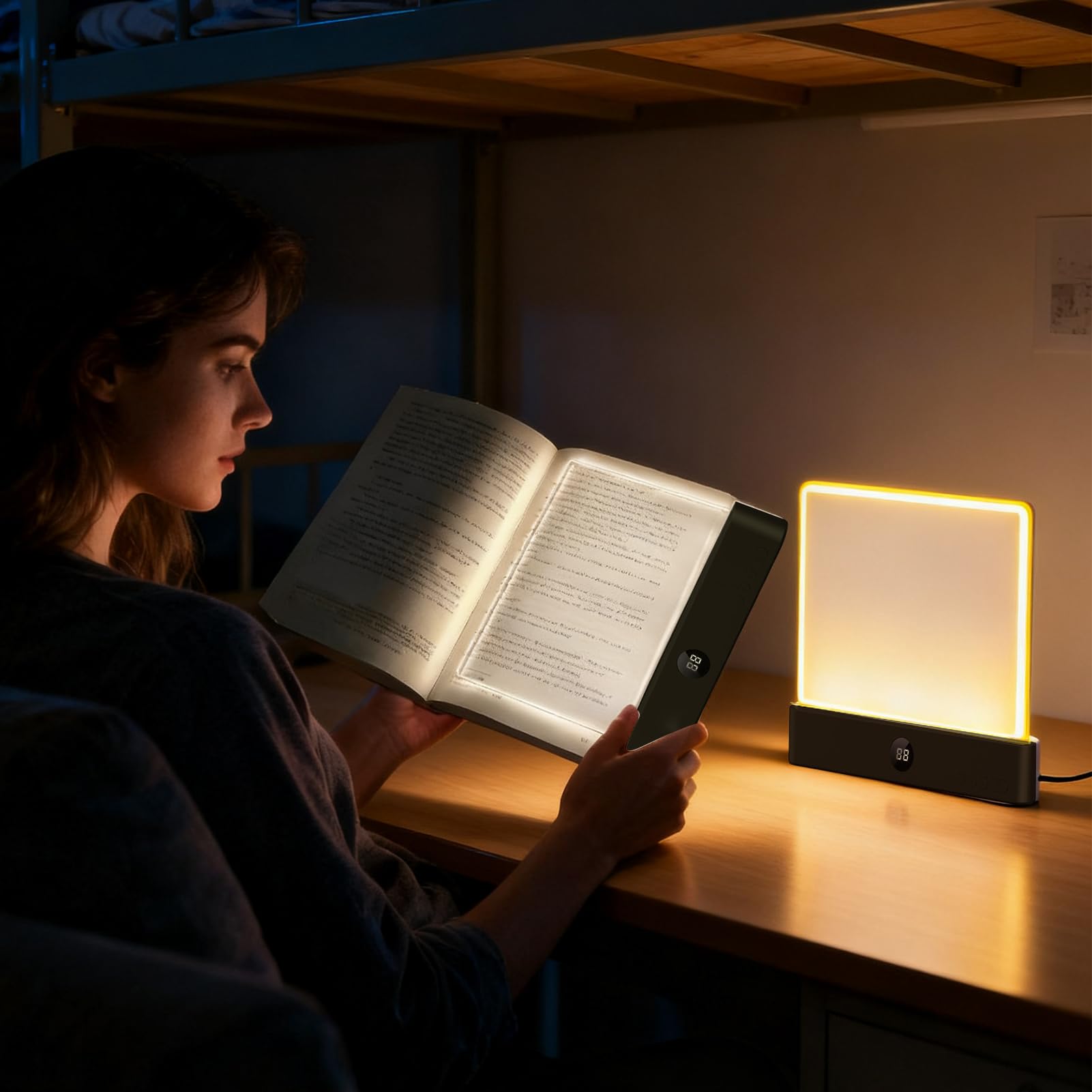 Flat Book Light | Book Lights for Reading At Night | Smart Led Books Reading Light | Books Page Lights | Rechargeable Clear Clip on Night Lighting Dimmable 3 Colors & Timer Lamp for in Bed