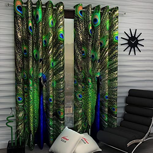 Home Sizzler 2 Pieces Polyester Door Curtains, 116 X 300 CM, Peacock, Digital Print