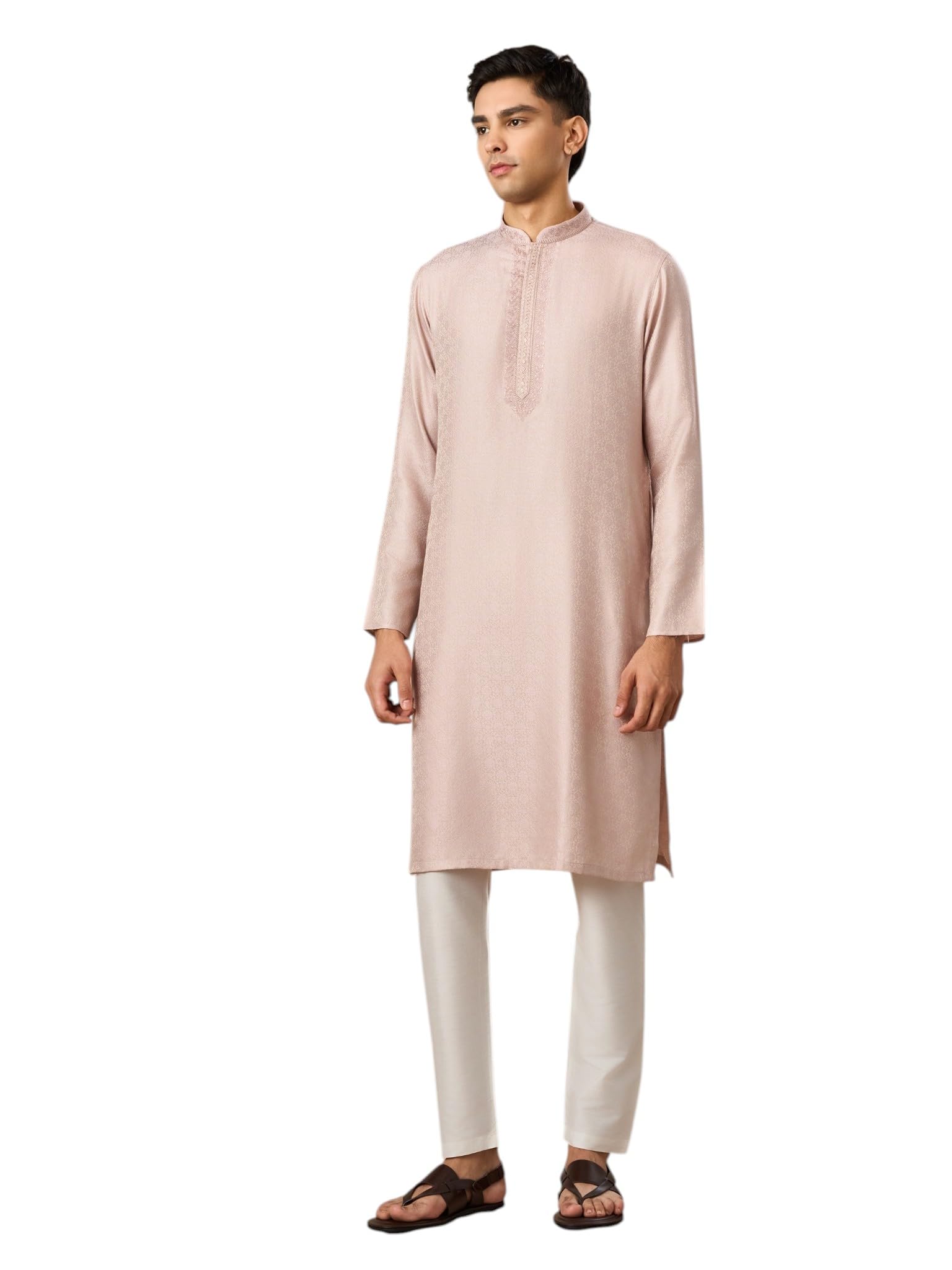 manyavar Men's Blended Viscose Self-Textured Kurta Pyjama Set (2pcs)-picture-33