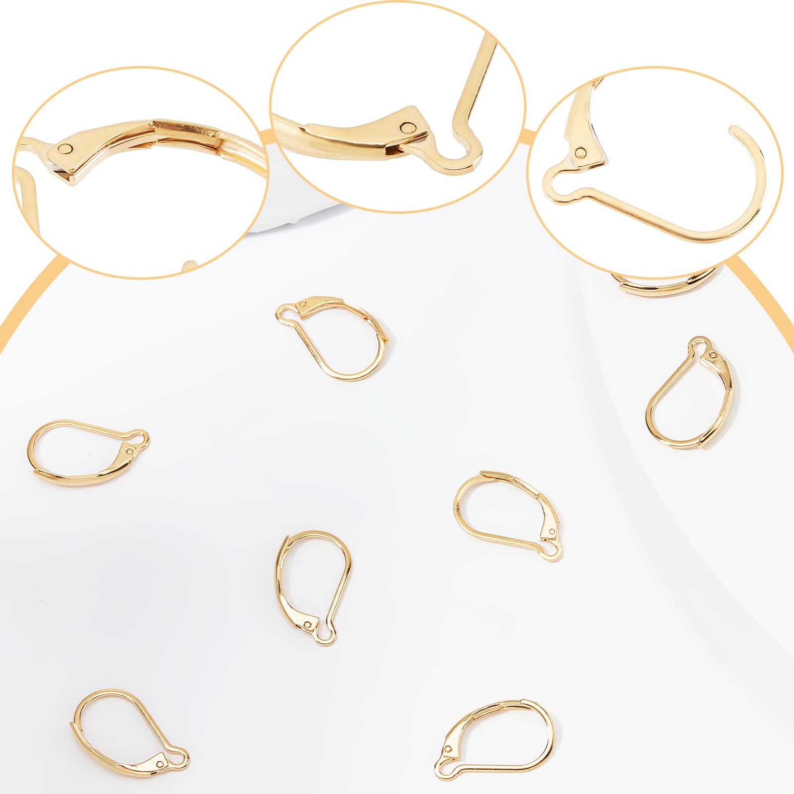 Beebeecraft 50 pezzi Chiusura Ganci per Orecchini 24K Placcato Oro 16x10mm Connettore Orecchino a Clip