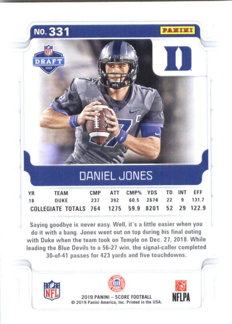 PANINI NFLカード SCORE DANIEL JONES DUKE UNIVERSITY 21/30 #331 送料無料 中古 IT2 Amazon.com: 2019 Score Football #331 Daniel Jones Duke Blue