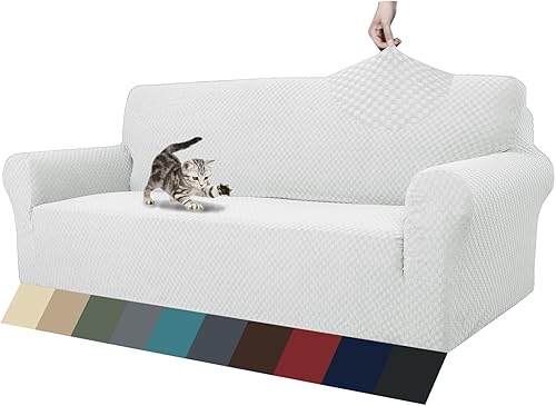 ZNSAYOTX - 1 funda de sofá jacquard para sofás de 3 cojines, de alta elasticidad para mascotas, antideslizante, protector de muebles (grande, blanco)