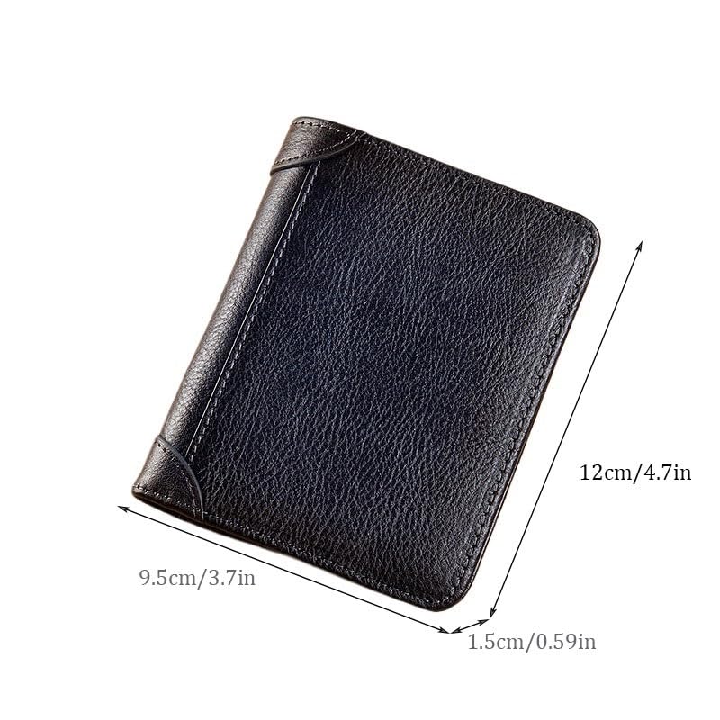 Men's wallet Men's Large Capacity Wallet Vintage Top Layer Cowhide Money Clips for Father，Husband(Gray-blue)4