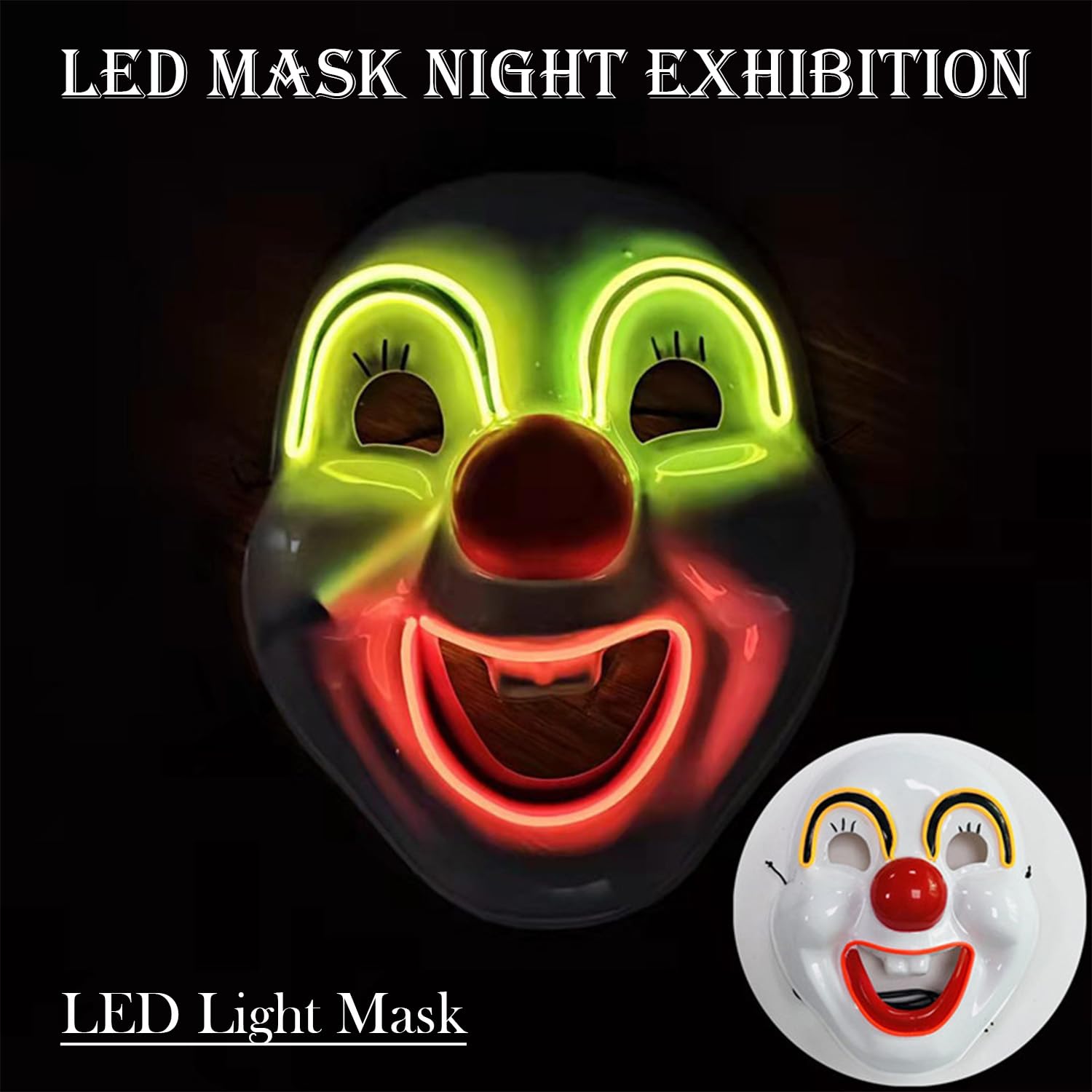 Halloween Mask with LED Lights - Scary Light-Up Mask for Costume Parties Cosplay, Masquerade & Carnival Festivals (white E) - Image 3