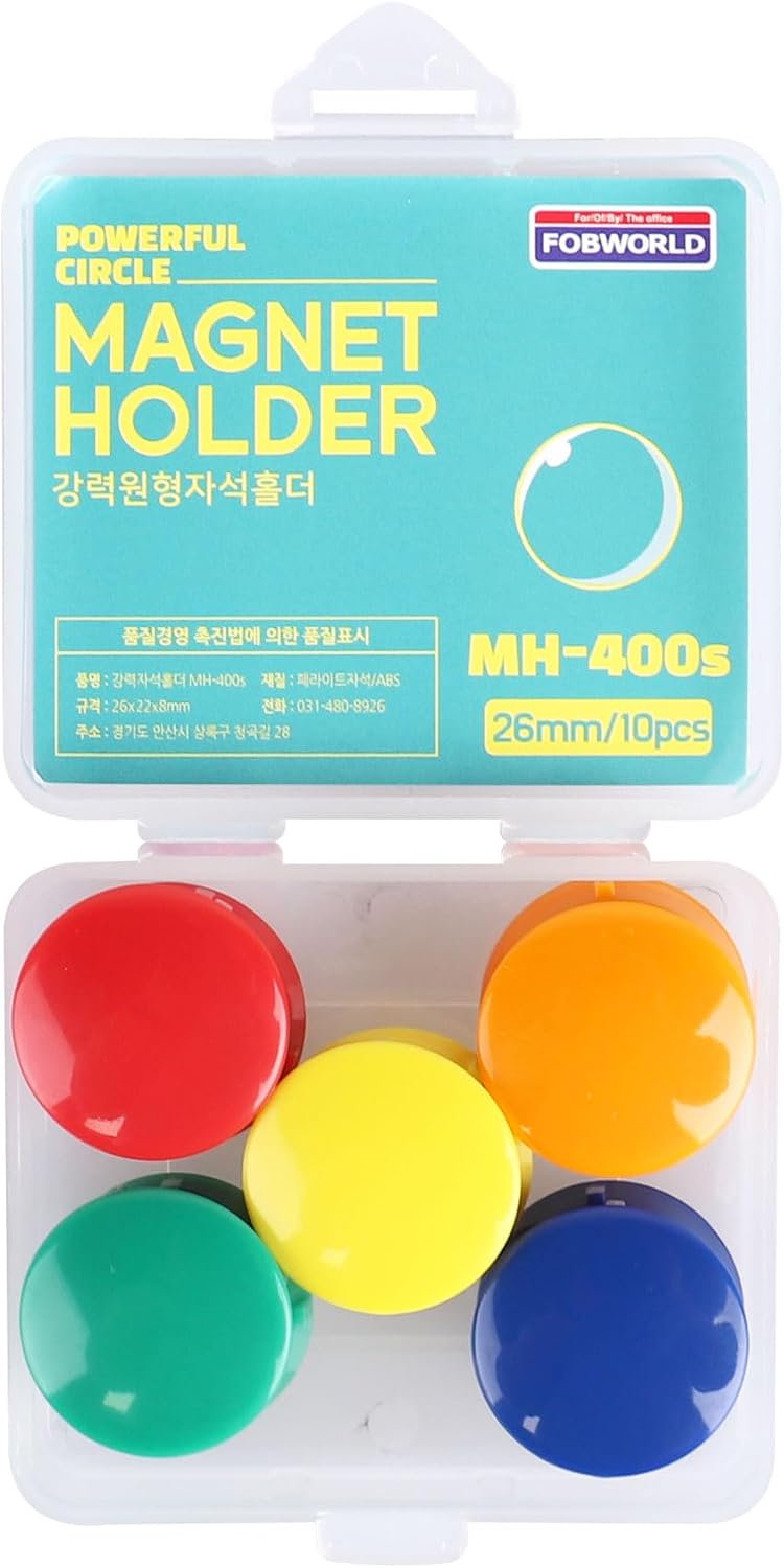 10pcs Medium 26mm Classic Colorful Magnets | Super Strong Cute Fun Circle Classroom Magnets | Office Kitchen Whiteboard Locker Fridge Chalkboard Organization | Premium Korean Made Adults Kids