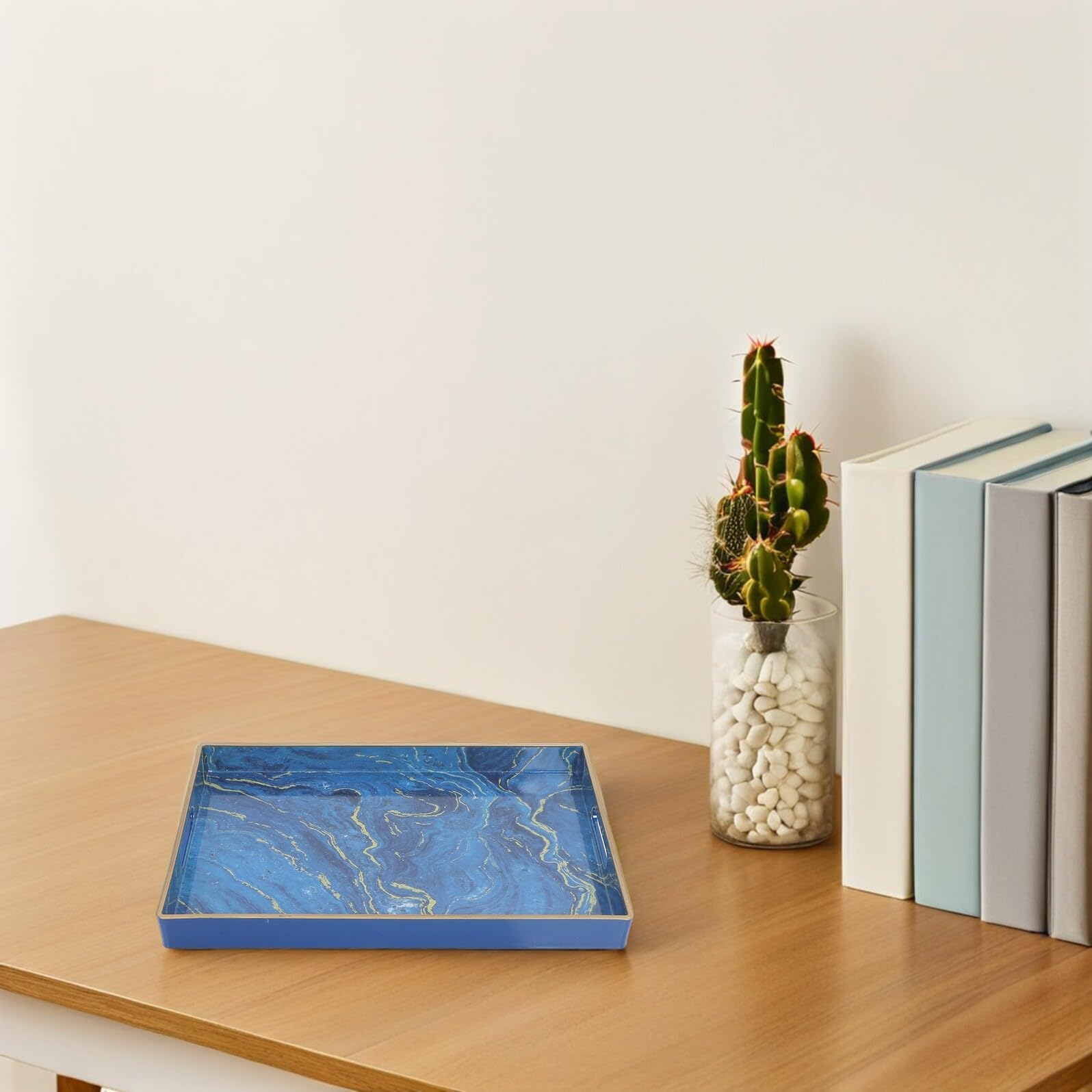 Garneck Bandeja Rectangular Decorativa de Plástico con Efecto Mármol Azul, Bandeja Organizadora para Baño y Centro de Mesa, Adecuado para Servir Desayuno y Exhibición, Diseño Resistente