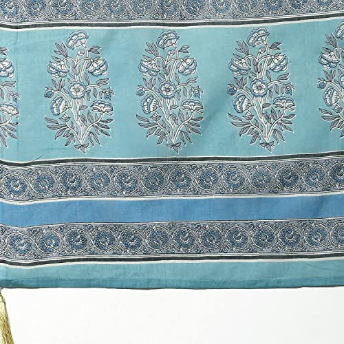 Buy BIBA Women's Turquoise Cotton Hand Block Print Unstitched Suit Set