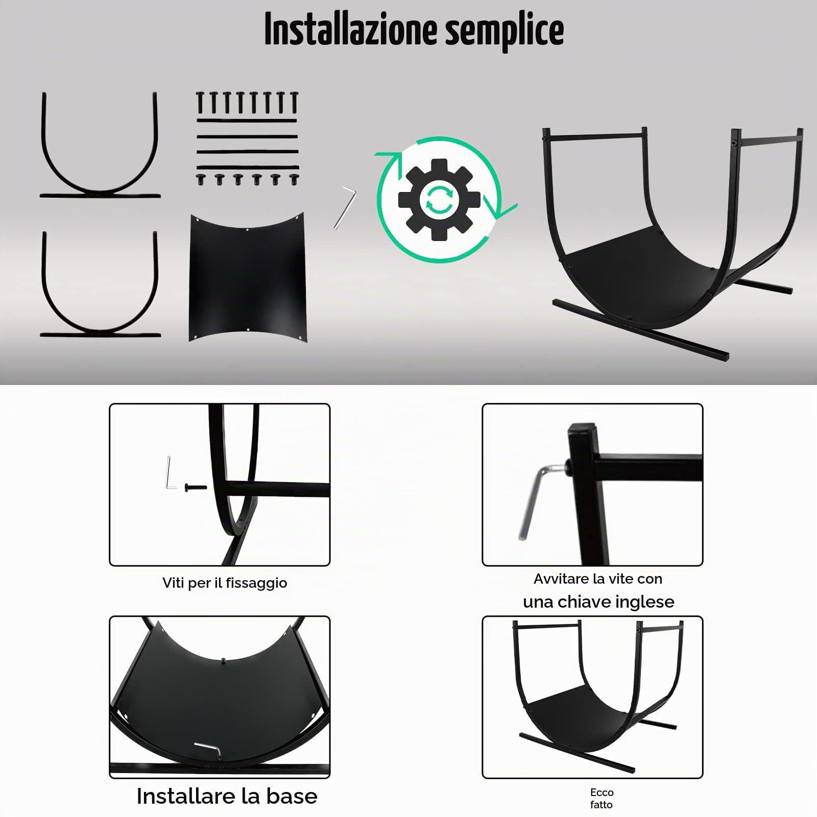 LZQ Scaffale per legna da ardere, in metallo, per interni ed esterni, 44,5 x 37,5 x 40 cm