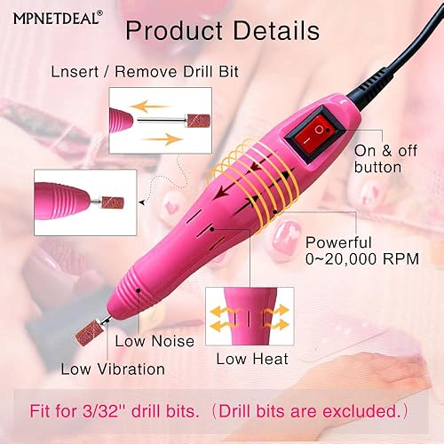 Miniatura 3 de Pieza de mano para taladro eléctrico de uñas, reemplazo de herramienta de uñas acrílicas, pieza de mano Efile para brocas de uñas de 332 pulgadas