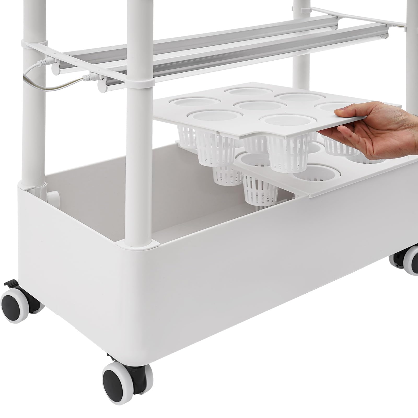 System uprawy hydroponiki, 2 poziomy, zestaw do ogrodu ziołowego, do użytku wewnątrz z 28 otworami i 4 lampami LED do uprawy roślin, system uprawy hydroponiki z PCW, z hamulcami, do kuchni i salonu