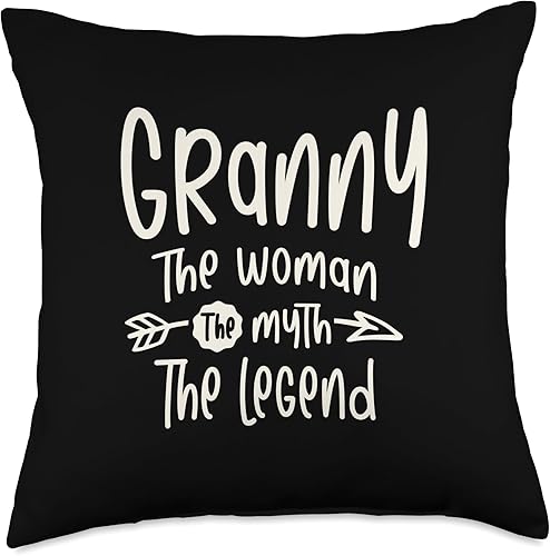 Granny Grandma CLD Clothes Granny The Woman The Myth The Legend - Almohada divertida para abuela, 18 x 18 pulgadas, multicolor