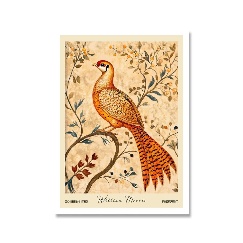 Matvsd Kohecs William Morris Pheasant Canvas Wall Art for Living Room, Bedroom, 40x60 cm, Unframed