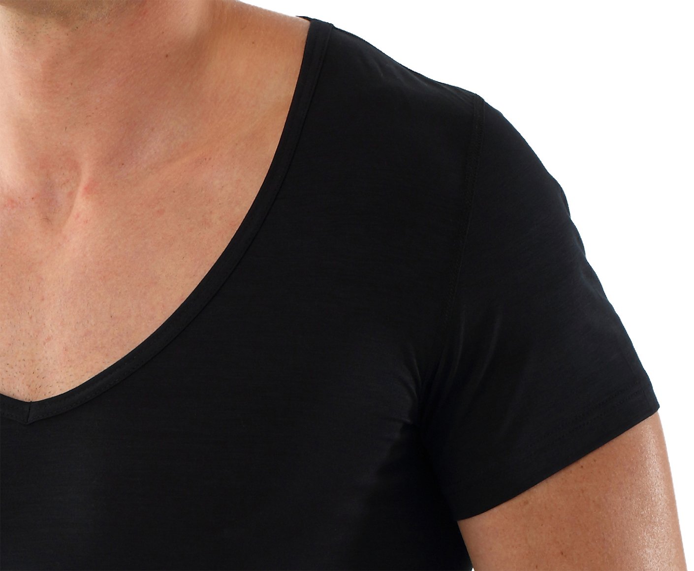 ALBERT KREUZ Maglietta Intima Nera da Uomo con Maniche Corte e Scollo a V Profondo (Deep-V) in Micromodal Elasticizzato, leggerissimo e Traspirante