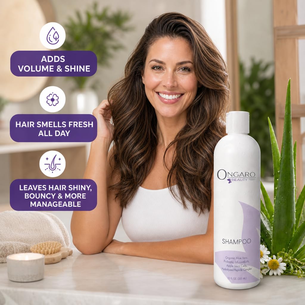 Ongaro Beauty szampon do codziennego użytku, naturalny, bez siarczanów dla mężczyzn i kobiet, bezpieczny do włosów farbowanych z technologią probiotyczną, organiczny aloes, komórki macierzyste jabłoni i peptyde; 30 ml
