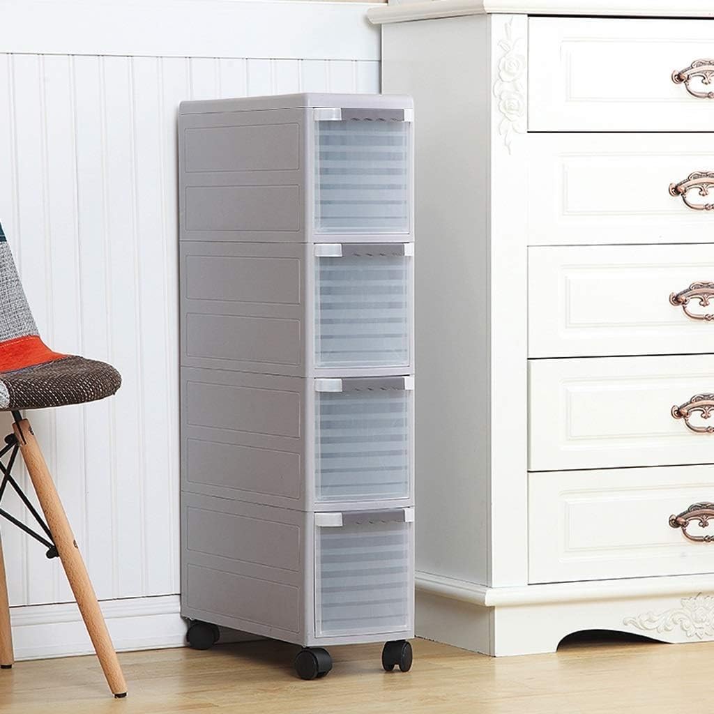 Storage Bins Sleeve Cabinet, Narrow Drawer Plastic Kitchen Locker Bathroom Slot Rack(Khaki,4 layers)