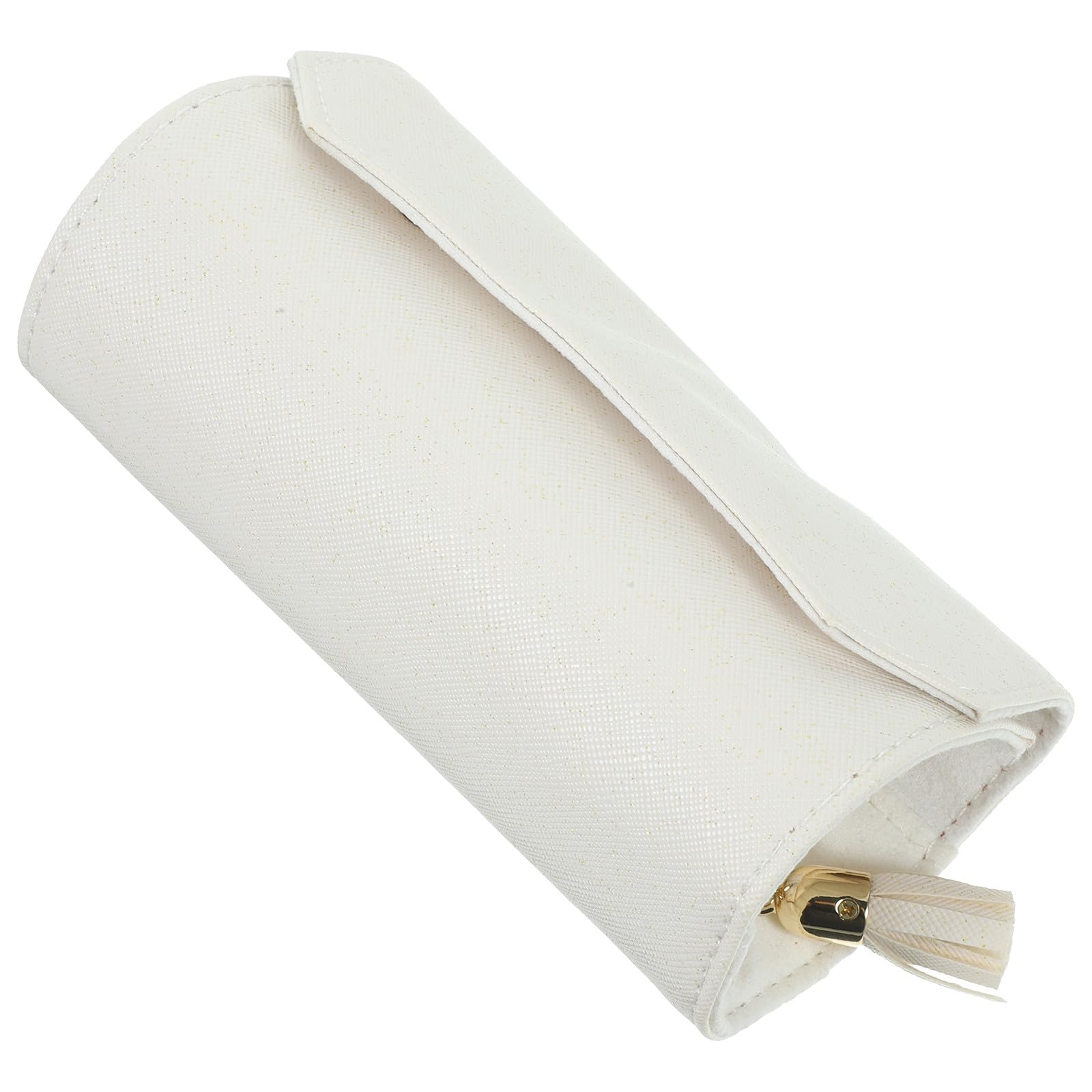 Bolsa enrollable para joyas anti enredos con protección de cuero blanco acolchado jojofuny