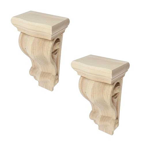 Vista 12 de Woogim 2 piezas de ménsulas talladas en madera de goma estilo europeo, soportes de estante tradicionales, ménsula corbel estilo A para trabajos