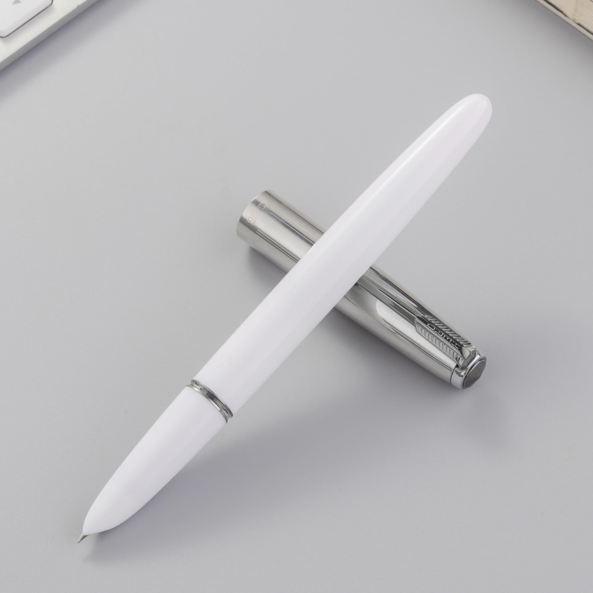 Classic Fountain Pen - 0.5mm Nib, White Colour, Free Ink Cartridge