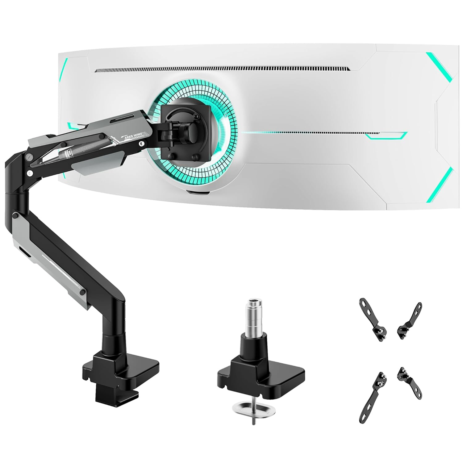 ARES WING Heavy Duty Single Monitor Arm - Gas Spring Aluminum Monitor Mount for 24-57 Ultrawide Screens up