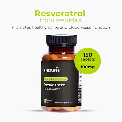 Miniatura 2 de Endur Resveratrol, suplemento para el envejecimiento saludable y apoyo cardiovascular, extracto antioxidante de piel de uva de liberación