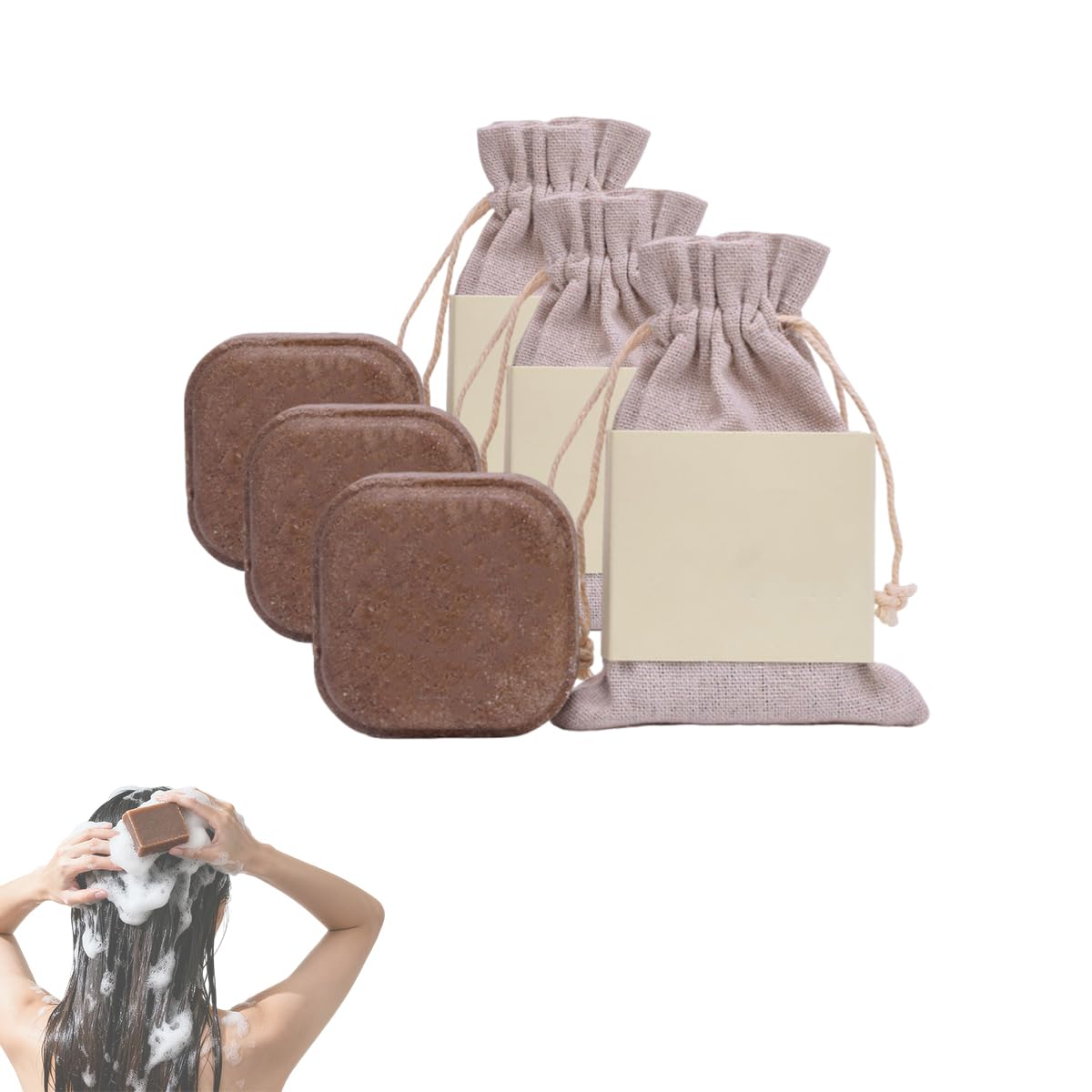 Solid shampoo with natural herbs, Polygonum Multiflorum Shampoo Bar, Relieves Itchy Scalp, Volumizes and Controls Oil - Solid Shampoo for Men and Women (3Pcs)