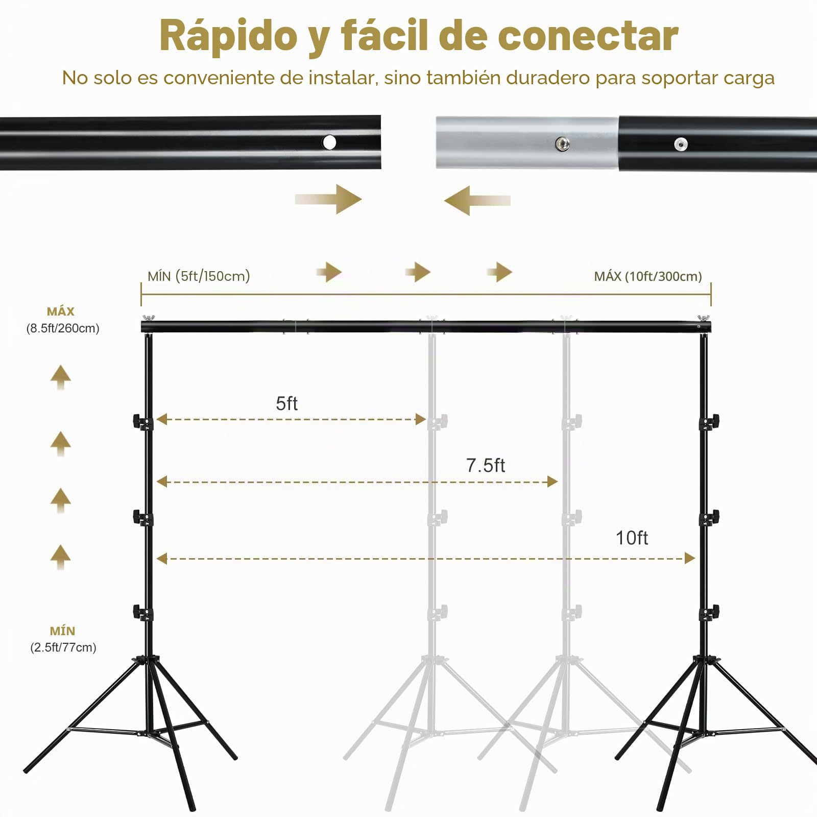 BENOISON Soporte de Fondo - 2,6x3m Ajustable Profesional con 10 Clips & 2 Bolsas de Agua para Fotográfico, Retrato, Grabación de Video, Boda (Negro)