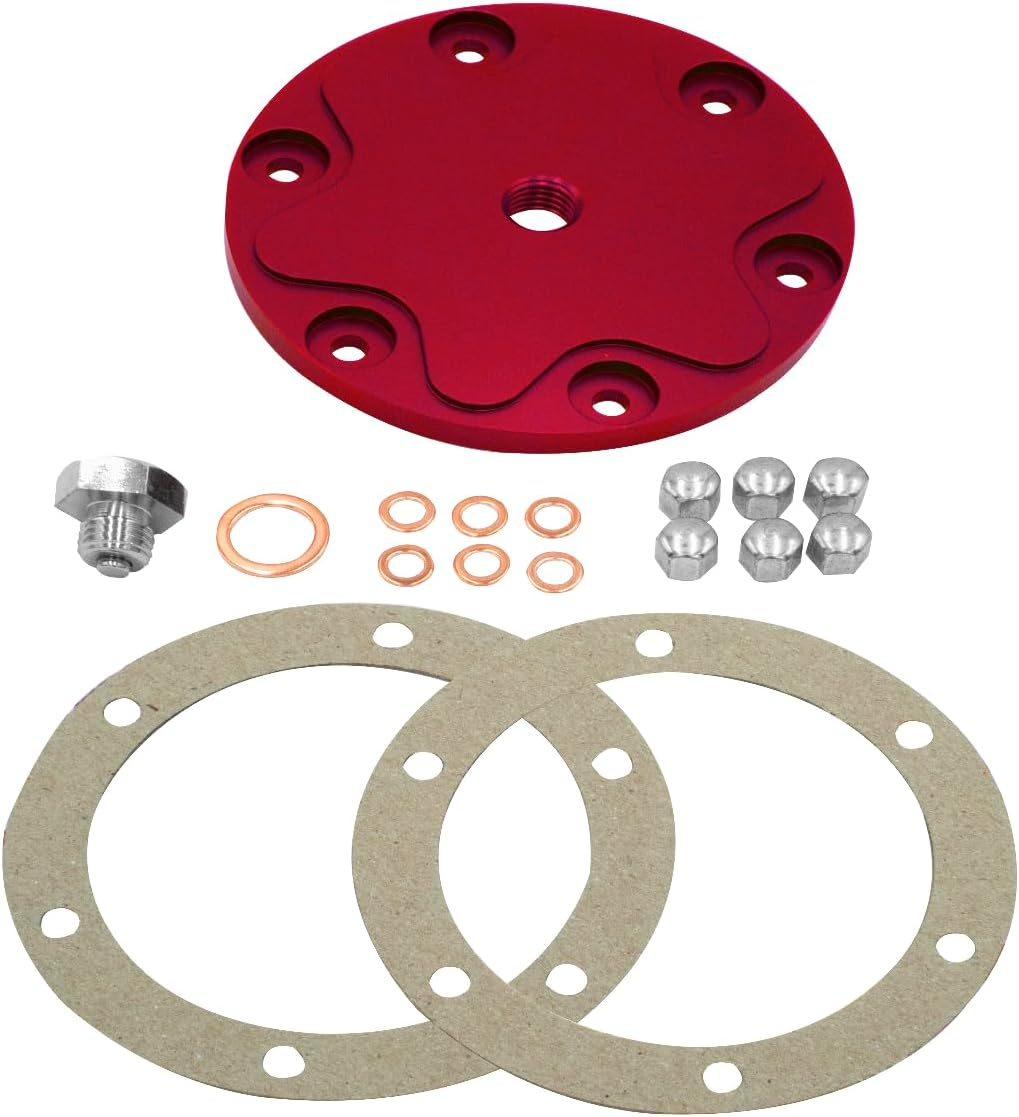 Billet Aluminum Oil Sump Drain Plate, with Plug Red, Compatible with Dune Buggy