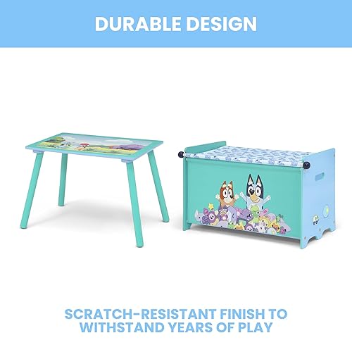 Vista 46 de Delta Children CoComelon - Juego de sala de juegos para niños pequeños de 3 piezas, incluye mesa, silla y caja de juguetes, color verde