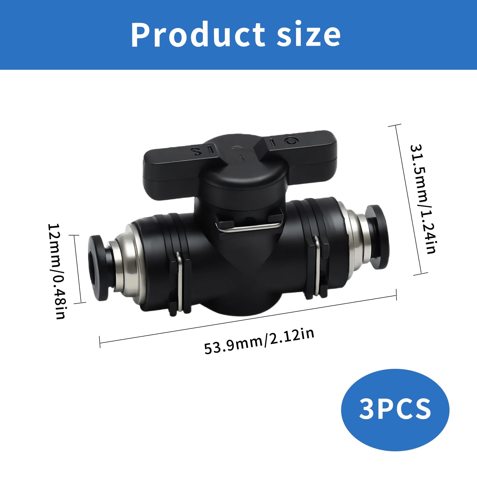 3 PCS Connettori Pneumatici 6mm Neri, Valvola di Regolazione del Flusso D'aria con Attacco Rapido Rubinetto a Sfera Pneumatico con Rubinetto di Chiusura per Officine Domestiche,Automobili,Industria