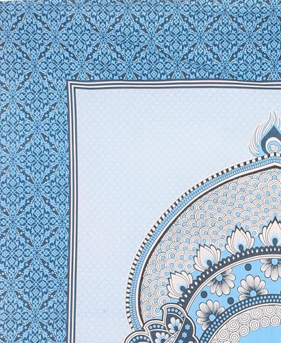 Image of JAIPUR PRINTS 100% Cotton Bedsheet for Double Size Bed Rajasthani Jaipuri Printed with 2 Pillow Covers 90x100 inch 235x215 cm (Blue)