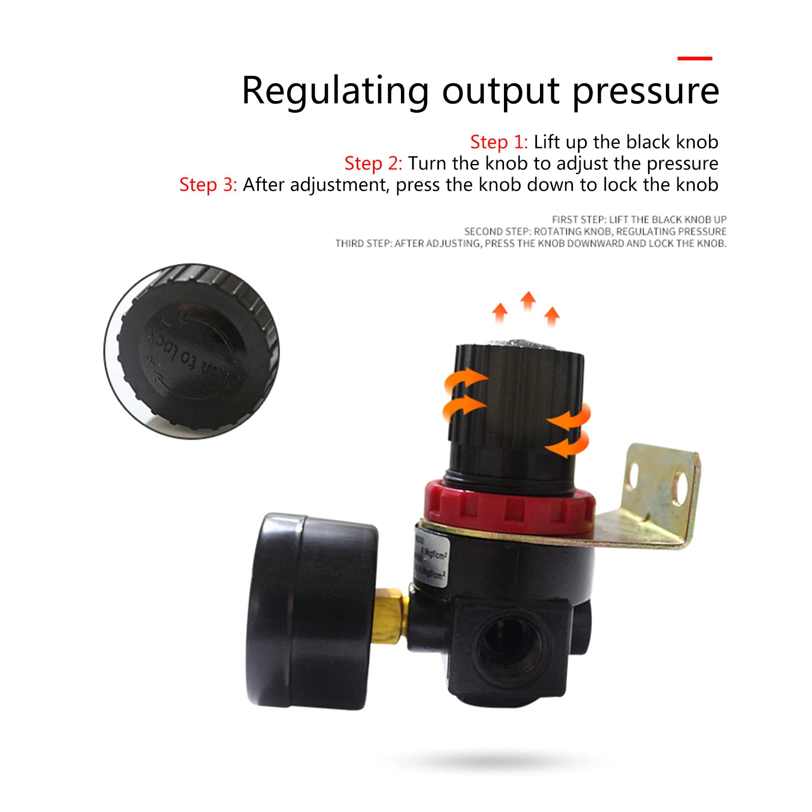 kobeIeen AR2000 G1/4 Thread Air Pressure Regulator Pneumatic Reducing with Gauge- Air-Source - Pressure Regulator