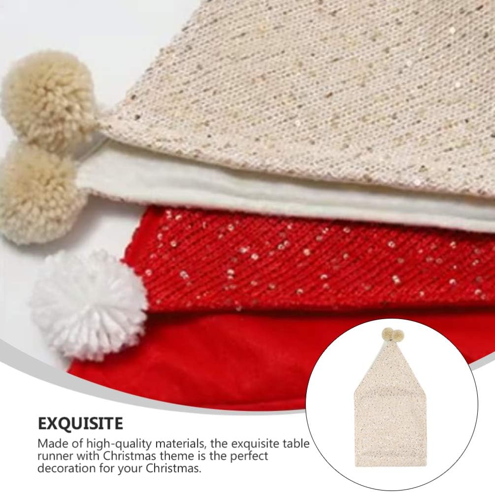 PRETYZOOM 1pc Sequin Christmas Table Runner Elegant Wool Table Cover for Holiday Decor Parties Dining and Home Use Versatile Beige Design Shiny Details for Festive Occasions
