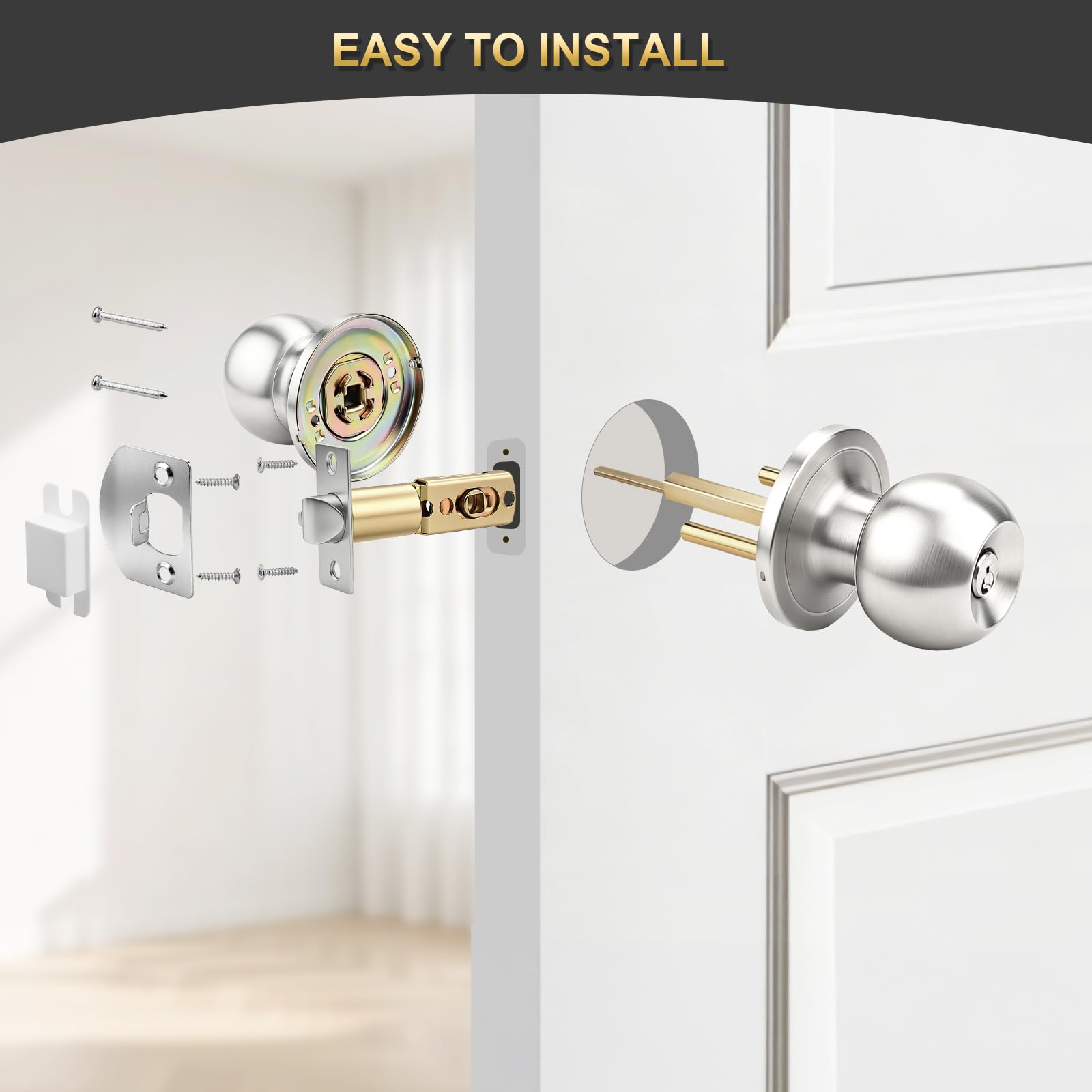 Satin Nickel Door Knobs - 2 Pack with Keys -7