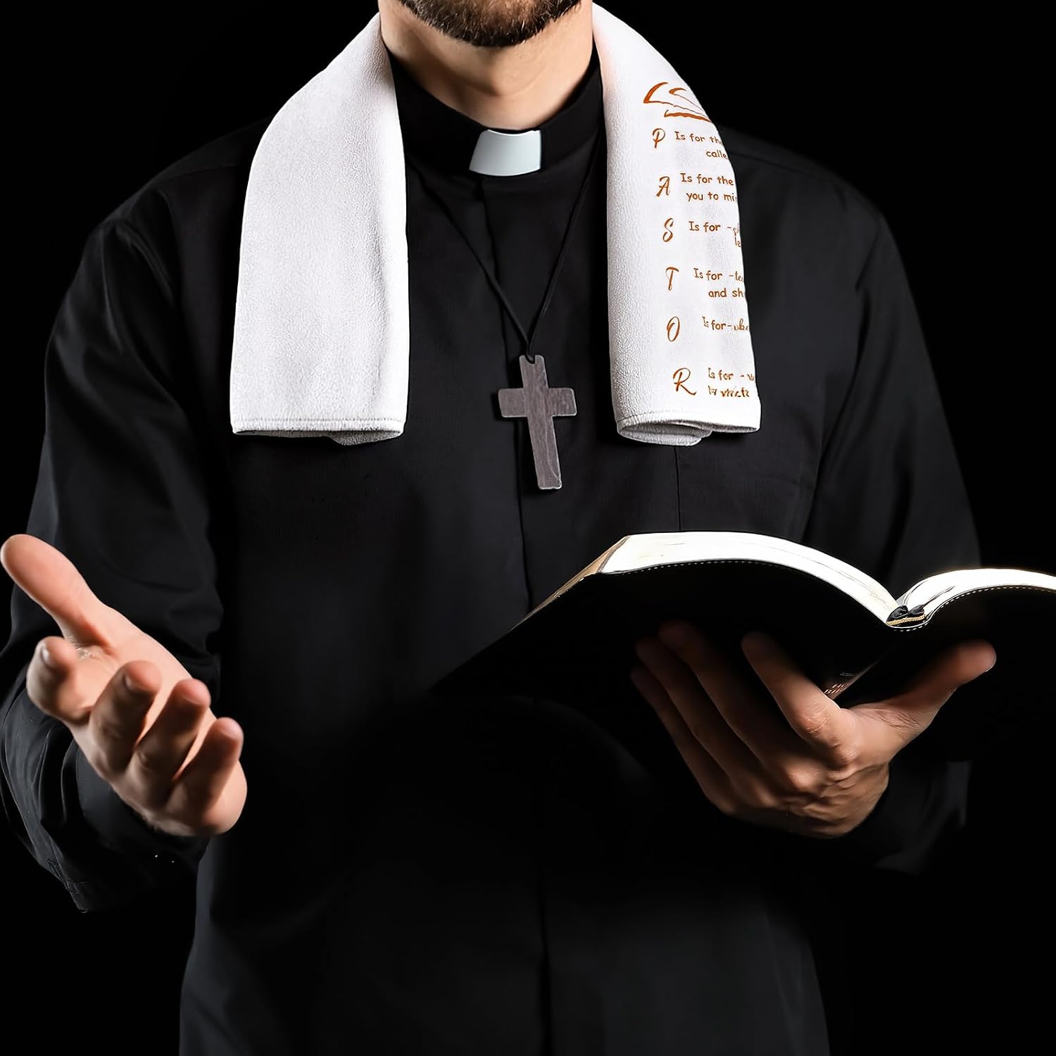 Hahafelt 2 Pcs Pastor Towels for Men Cotton Christian Embroidered Cross Hand Towels Woman of God Handkerchiefs for Clergy Appreciation Day Christian Church Service Accessories