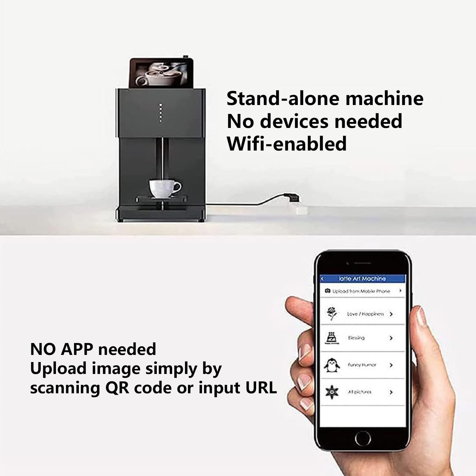 Macchina per Stampa Digitale Automatica Latte E caffè,Stampante 3D Art Digitale A Getto D'Inchiostro WiFi Stampa Foto Touch Screen Display,Creatore di Decorazioni Fai da Te Black-EBPro