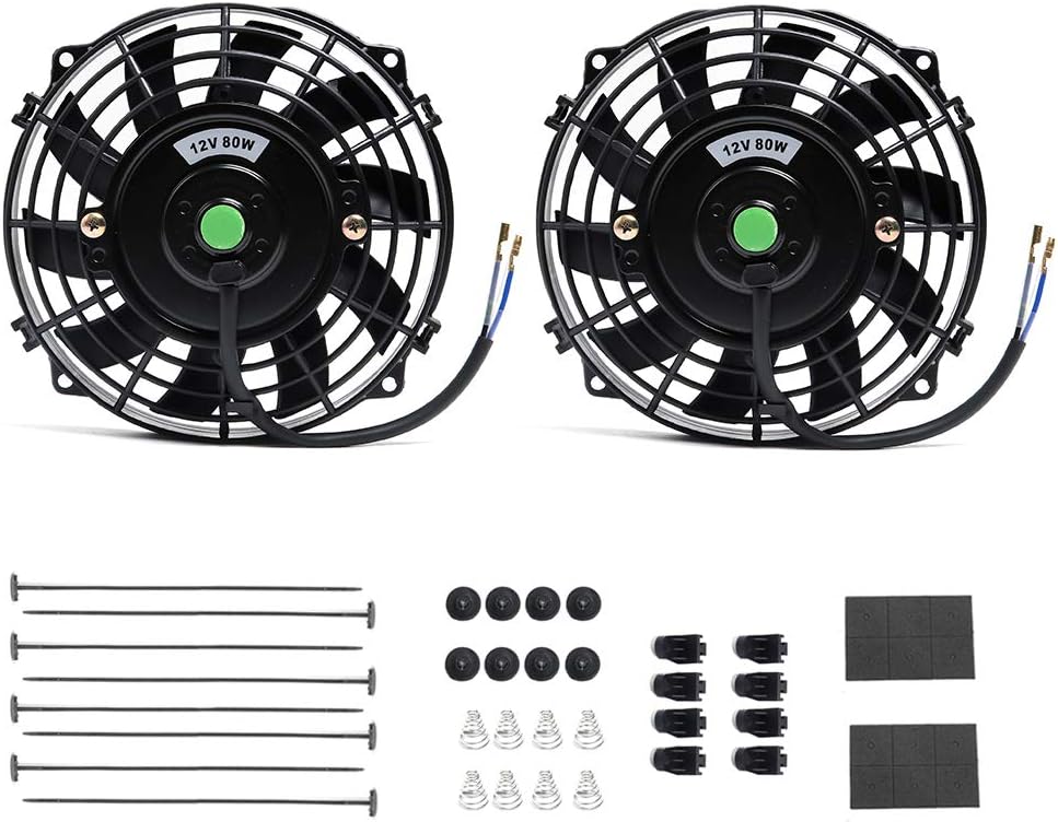 Atublan (Pack of 2) Engine Radiator Cooling Fan 7 Inch Curved Blade Ultra Thin Universal High Performance 12V 80W Motor,with Fan Mounting Kit