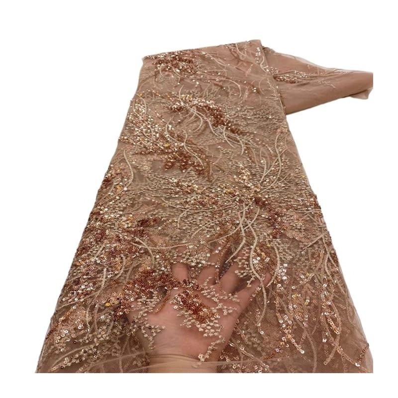 Tissu en dentelle à paillettes marron pour réussir votre robe de soirée sur mesure